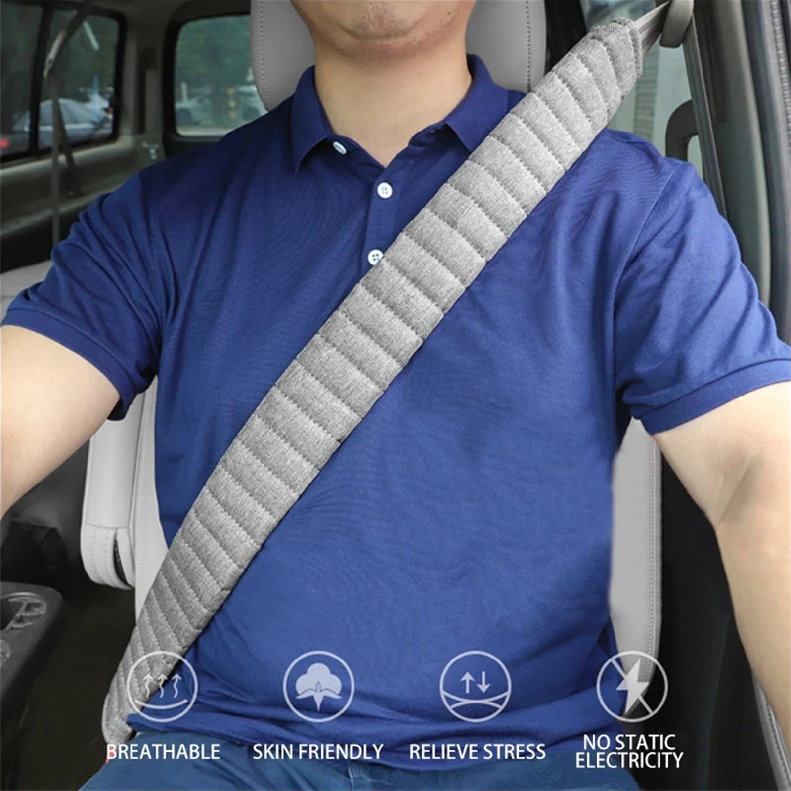 Protector Cinturon Coche 2 unidades de 26/30/40/50/60cm, cómoda y transpirable, alargada funda for cinturón de seguridad de coche, protector de hombro, almohadilla acolchada for las cuatro estaciones,