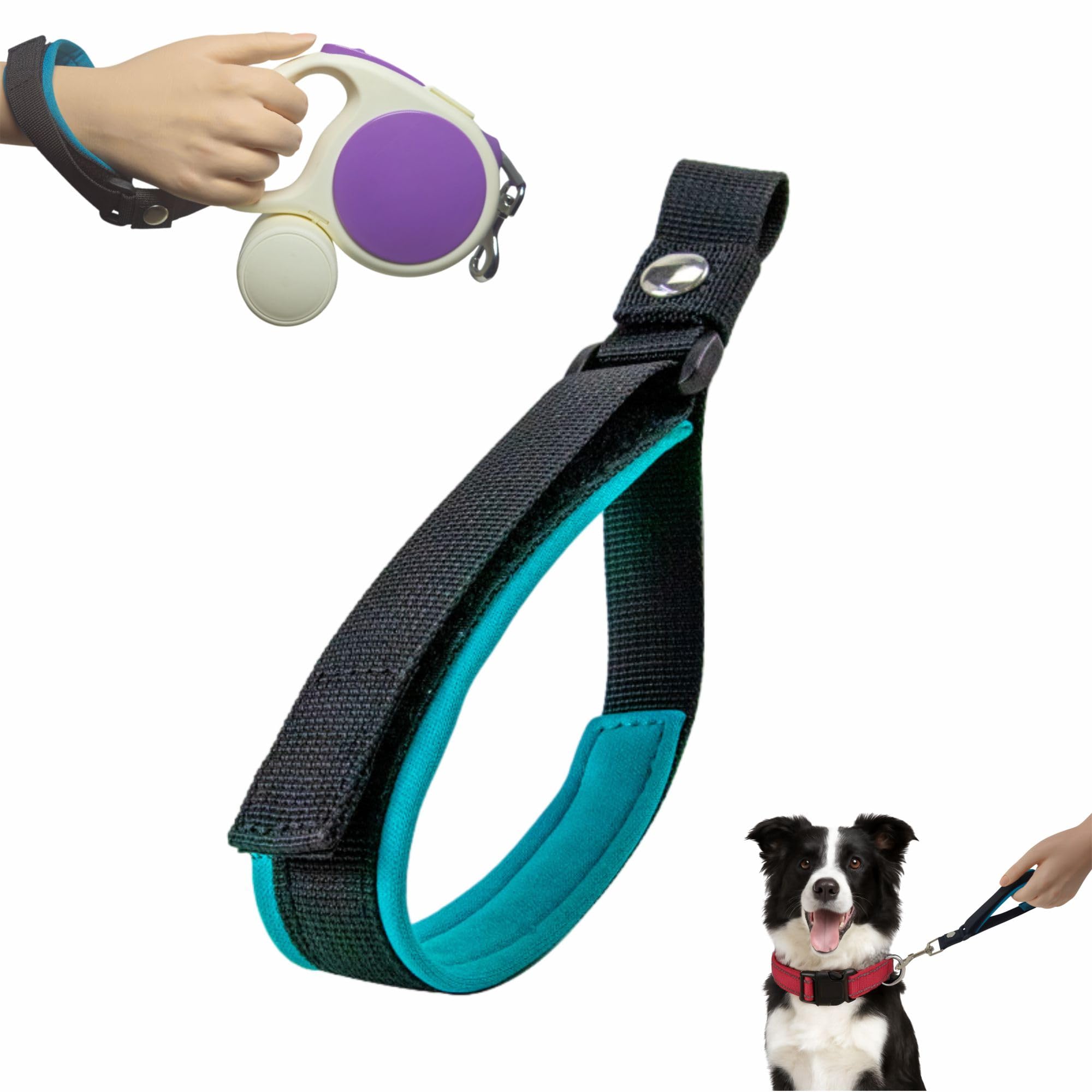 Adjustable Anti-Pet Escape Wrist Strap for Retractable Dog Leash, Soft Neoprene Lining, Includes Detachable Dog Hook for Short-Distance Control ?Azure Blue