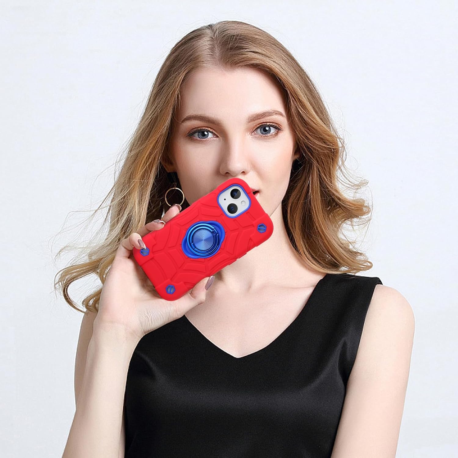 for iPhone 14 Case/iPhone 13 Case, with Kickstand (not Compatible with Plus Sized Models),Shockproof Hybrid Hard PC Soft Rubber Case for iPhone 14/13 6.1 inch (Red+Blue) - Image 5