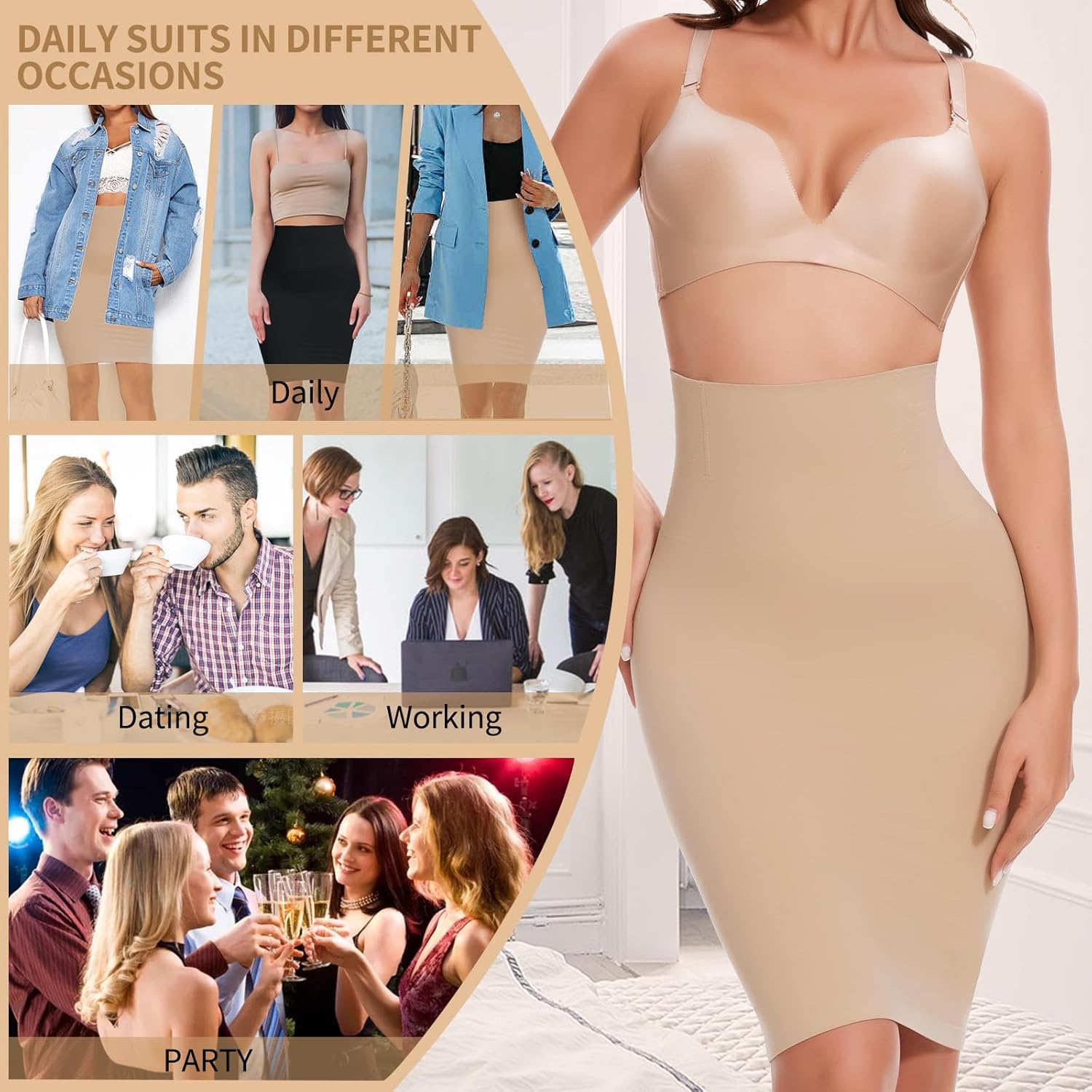 JOYSHAPER Half Slips Shapewear Skirt Under Dress Tummy Control High Waist Shapewear Half Skirt With Built In Thong - Image 5