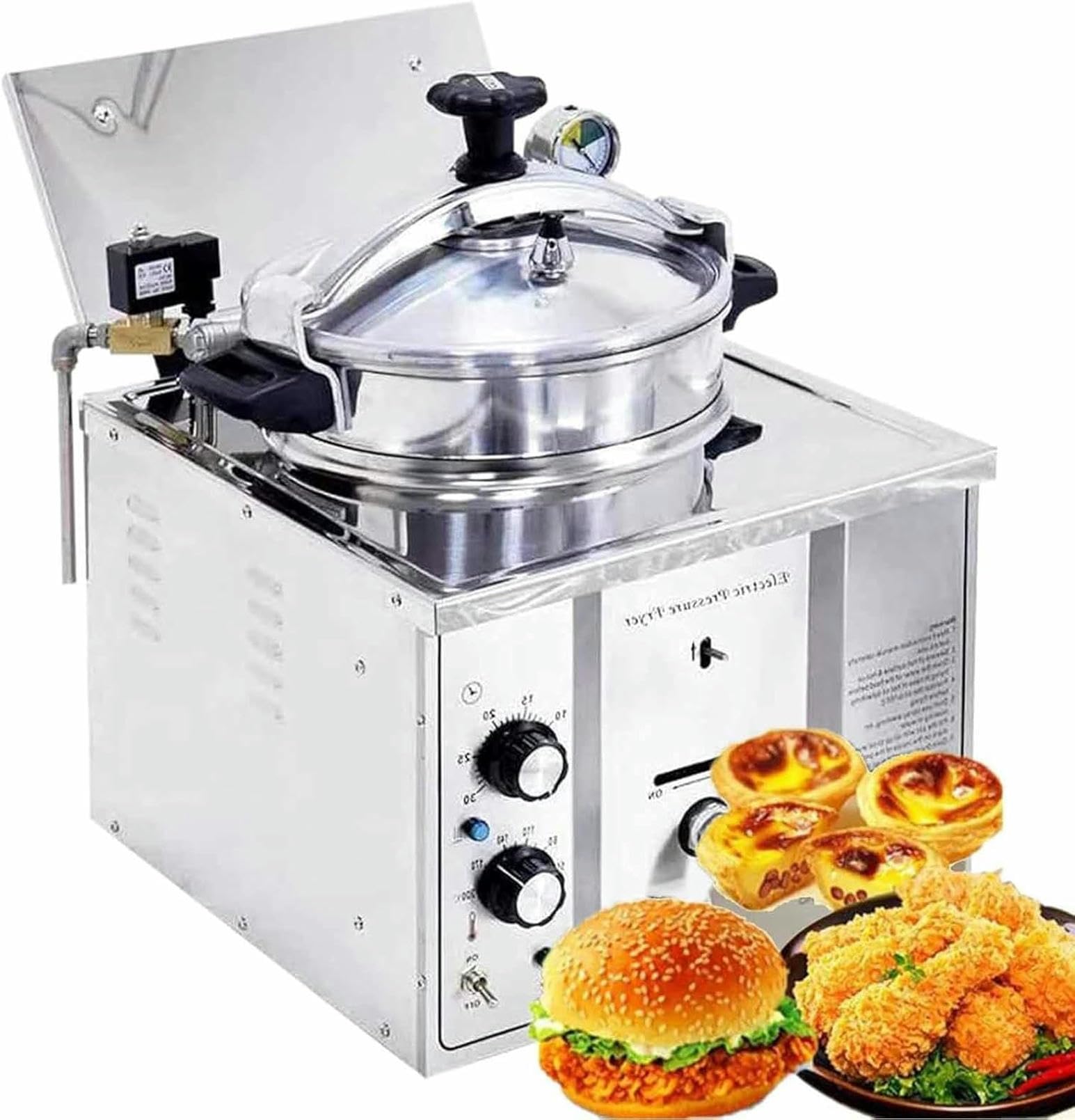 Freidora Eléctrica A Presión para Encimera, Freidora Comercial De Alta Presión con Temporizador, Acero Inoxidable para Pollo Frito, Bares, Restaurantes