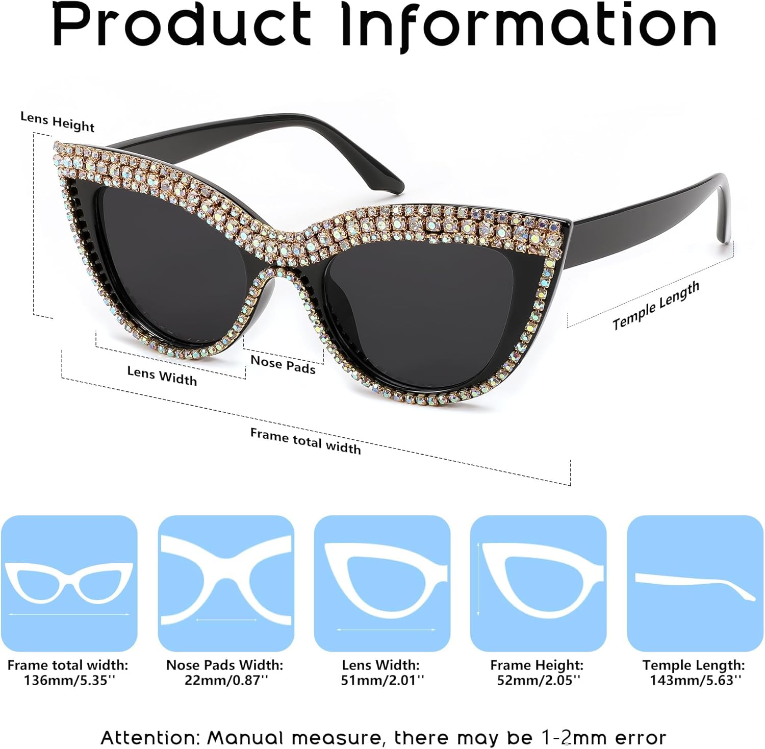 FEISEDY Women Oversized Diamond Sunglasses Fashion Cat Eye Rhinestone Sunglasses Jeweled Frame Costume Party B2360 - Image 5