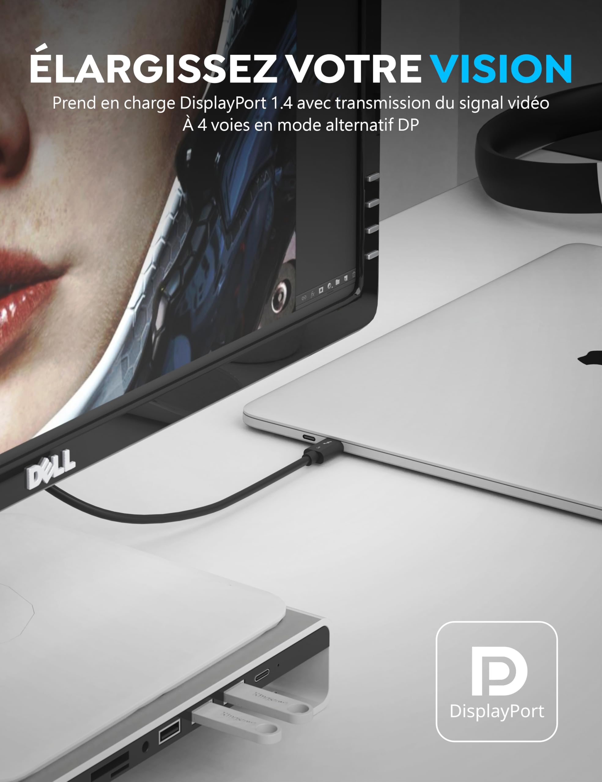 Câble USB C Thunderbolt 3, Certifié Intel, Type C Charge Rapide100W/40Gbps/5K UHD, Câble USB-C vers USB C Compatible pour Moniteur, écran Studio, M1 M2 Macbook, SSD, eGpu, Station D'accueil (CB-T320)