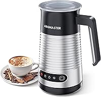 Aromaster 4-in-1 Electric Milk Frother & Steamer - Hot Dense/Airy Foam, Cold Froth for Lattes, Cappuccinos, Coffee - Quiet, Sink-Washable
