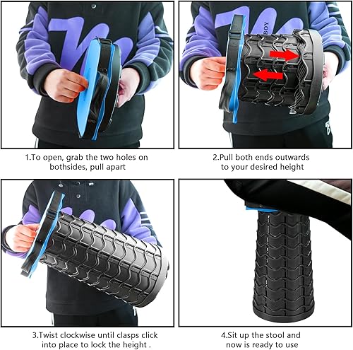 Miniatura 6 de Taburete plegable mejorado resistente con capacidad de carga de 550 libras, portátil, plegable, resistente, telescópico para camping, viajes,