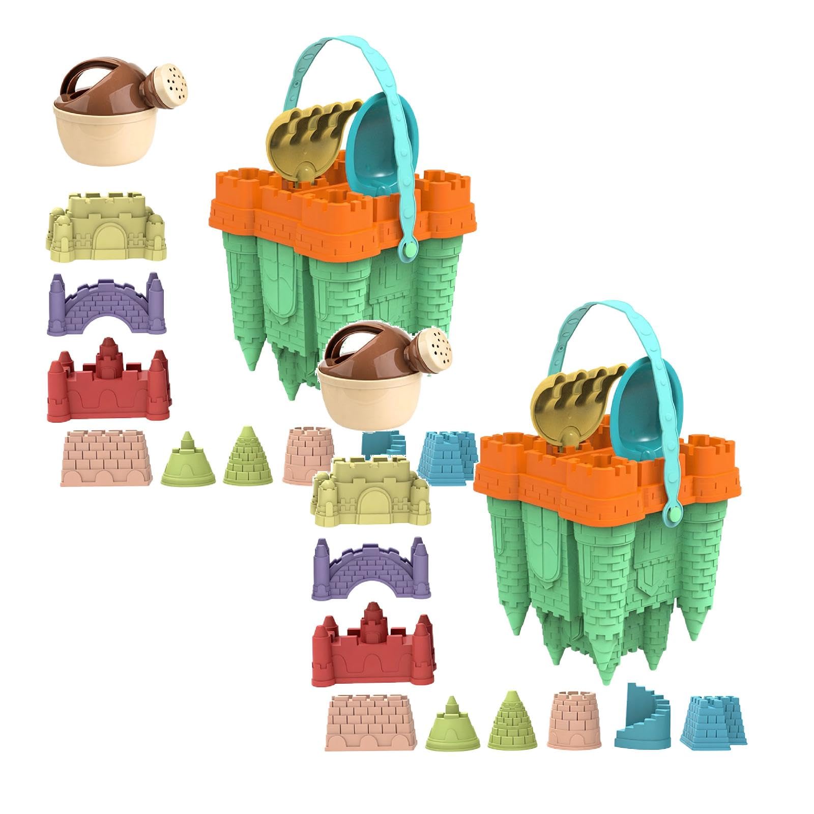 Generisch Strandspielzeug für Kinder, Sandburg-Eimer mit Schaufel, Rechen, Gießkanne und Formen, Set von Sandspielzeug für Strand, Sandkasten, Garten, Pool, Outdoor-Aktivitäten (2SETS)