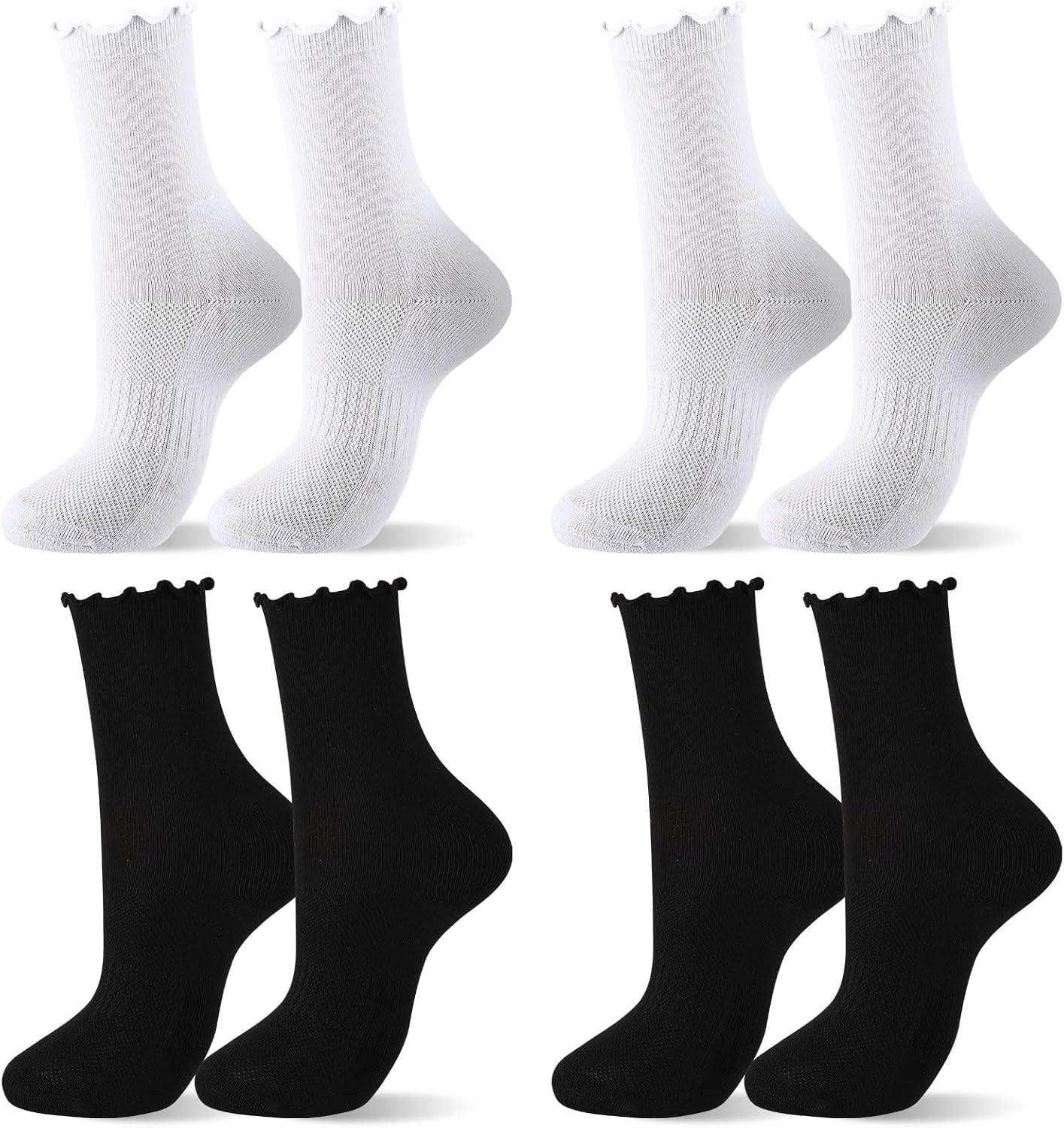 Twistover 4pair Ruffle Socks for Women Cotton Padded Heel Sock Anti Blister Cushion Boot Sock Cute Frilly Soft Casual Slouch Crew Socks for Women Gift