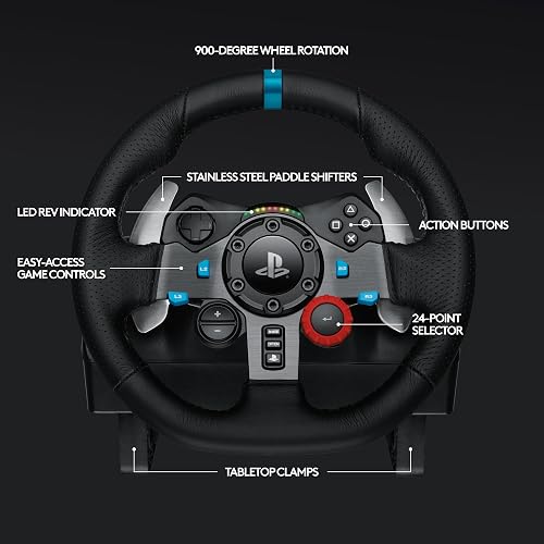 Logitech G G29 Driving Force Racing Wheel and Floor Pedals, EU plug, Real Force Feedback, Stainless Steel Paddle Shifters, Leather Steering Wheel Cover, Adjustable Floor Pedals, PS4/PS3/PC/Mac – Black - 6