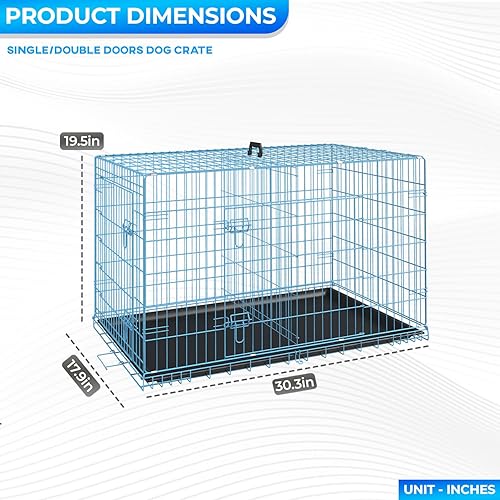 Miniatura 7 de FDW Jaula para perros medianos de 30 pulgadas plegable de metal para mascotas, doble puerta con panel divisor para interiores y exteriores, bandeja