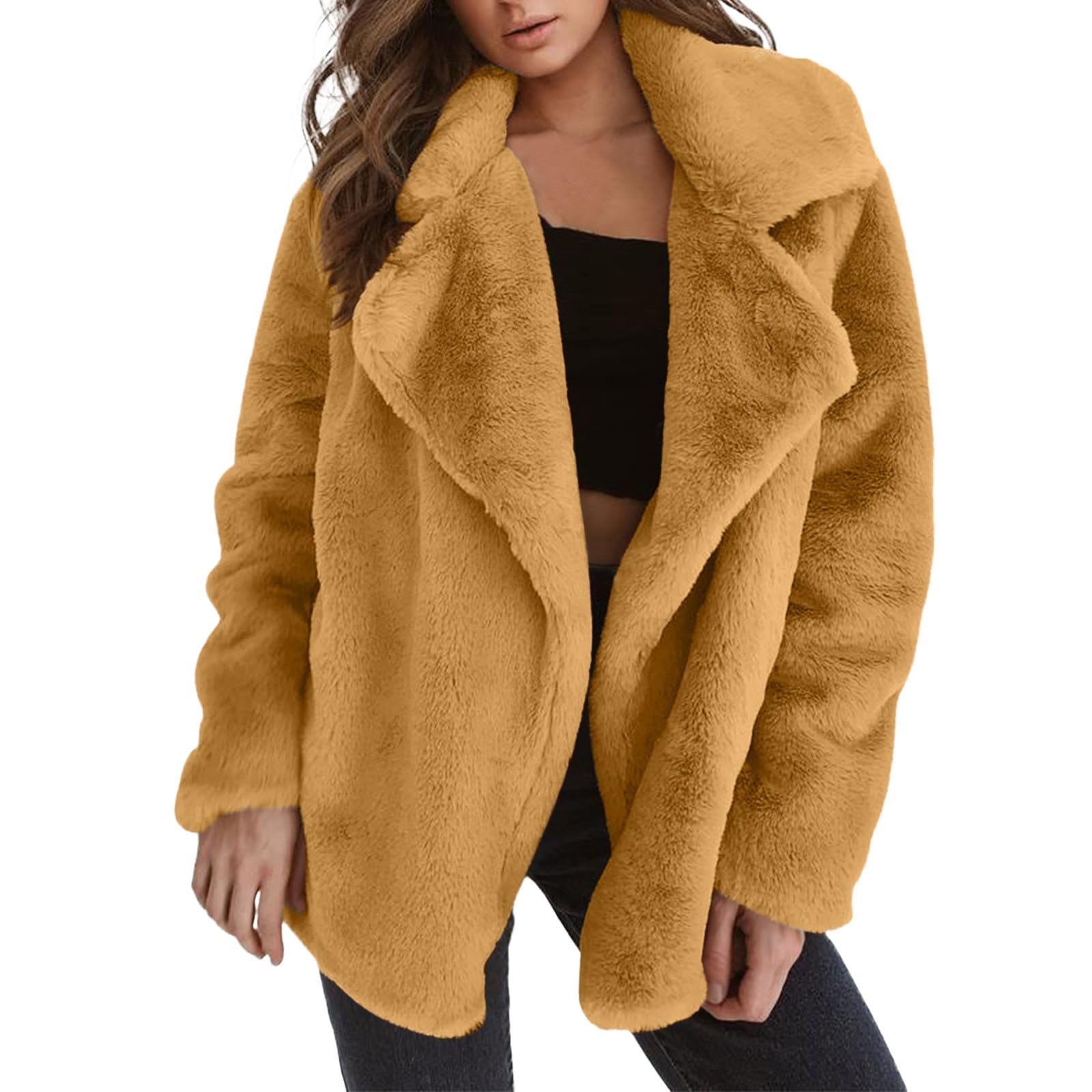 Generisch Damen Softshelljacke Wintermantel Warm halten Oberbekleidung Lockerer Mantel mit großem Kragen