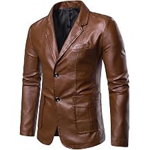 Mens Leather Jackets Faux Leather Blazer Button Closure Blazer for Men