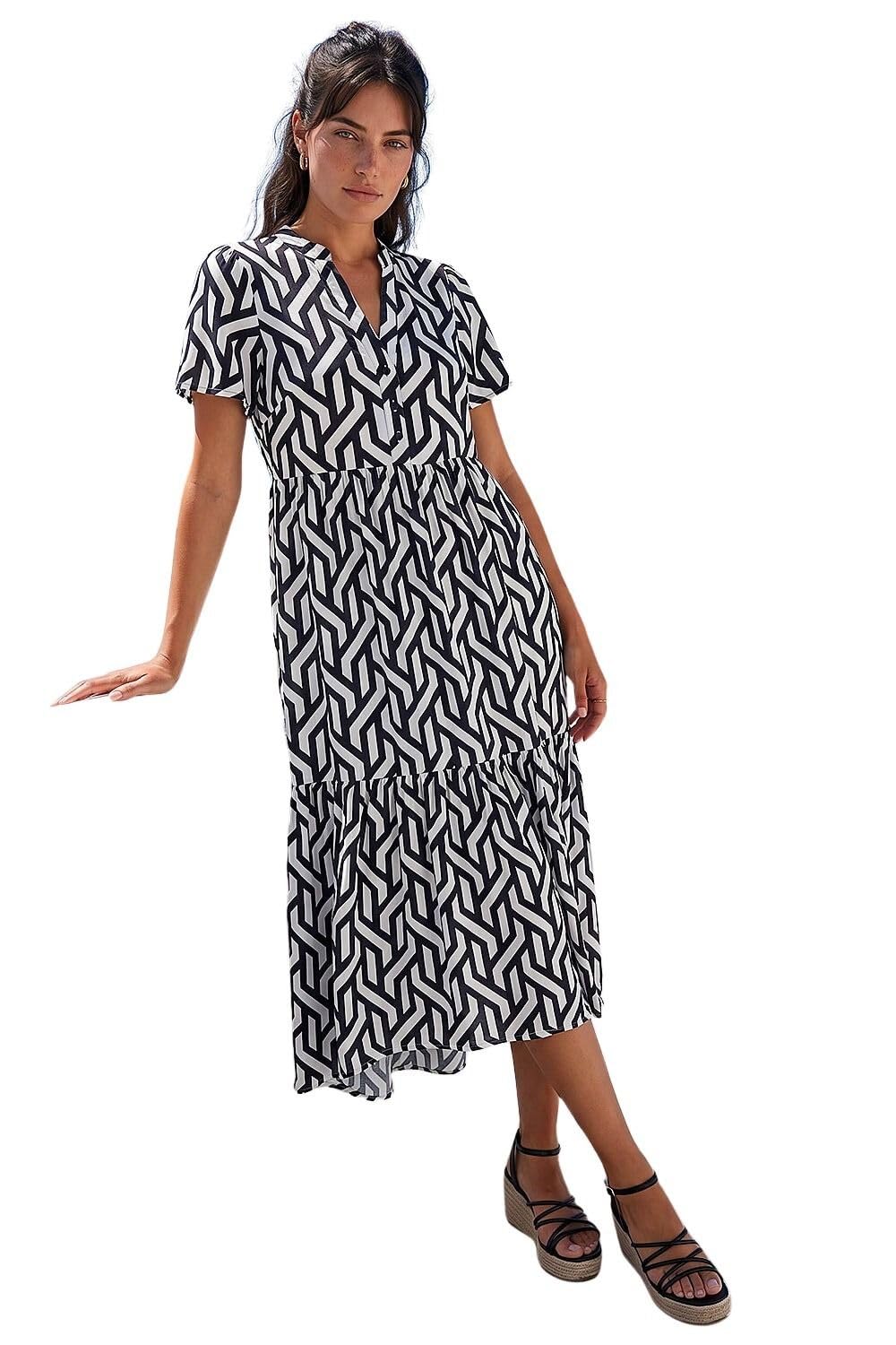 Roman - Women's Midi Dress - Geometric Print - Black - Size 20