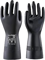 Antools Heavy Duty Chemical Resistant Rubber Latex Gloves, Acid Alkali Protection, Hazmat Cleaning, Black XL