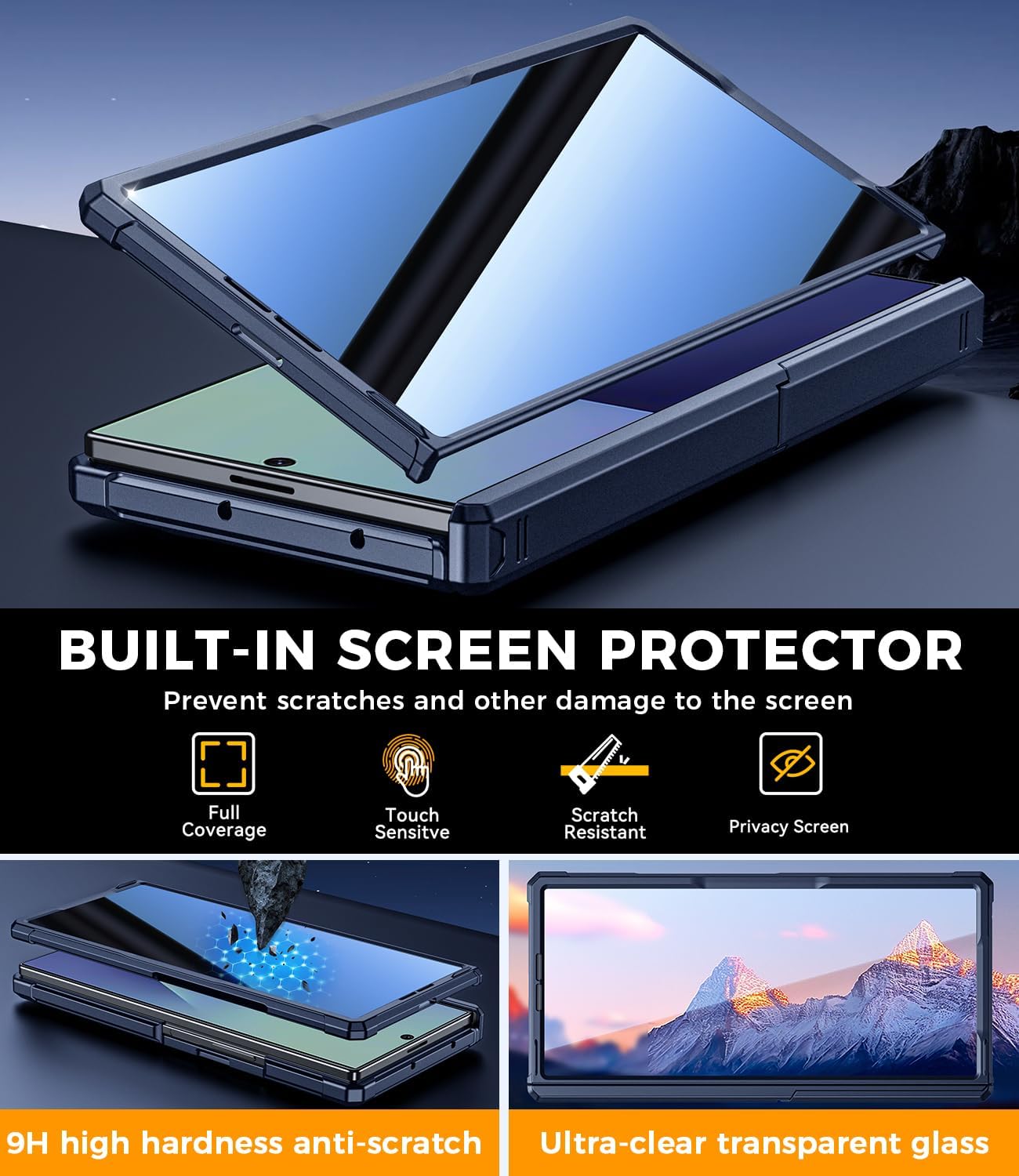 Magnetic for Galaxy Fold 7 Case: Dual Kickstand Protective Phone Case [Compatible with MagSafe][Privacy Screen Protector] Rugged Hard 360° Full Body Cover for Samsung z Fold7 5G 2025 Dark Blue