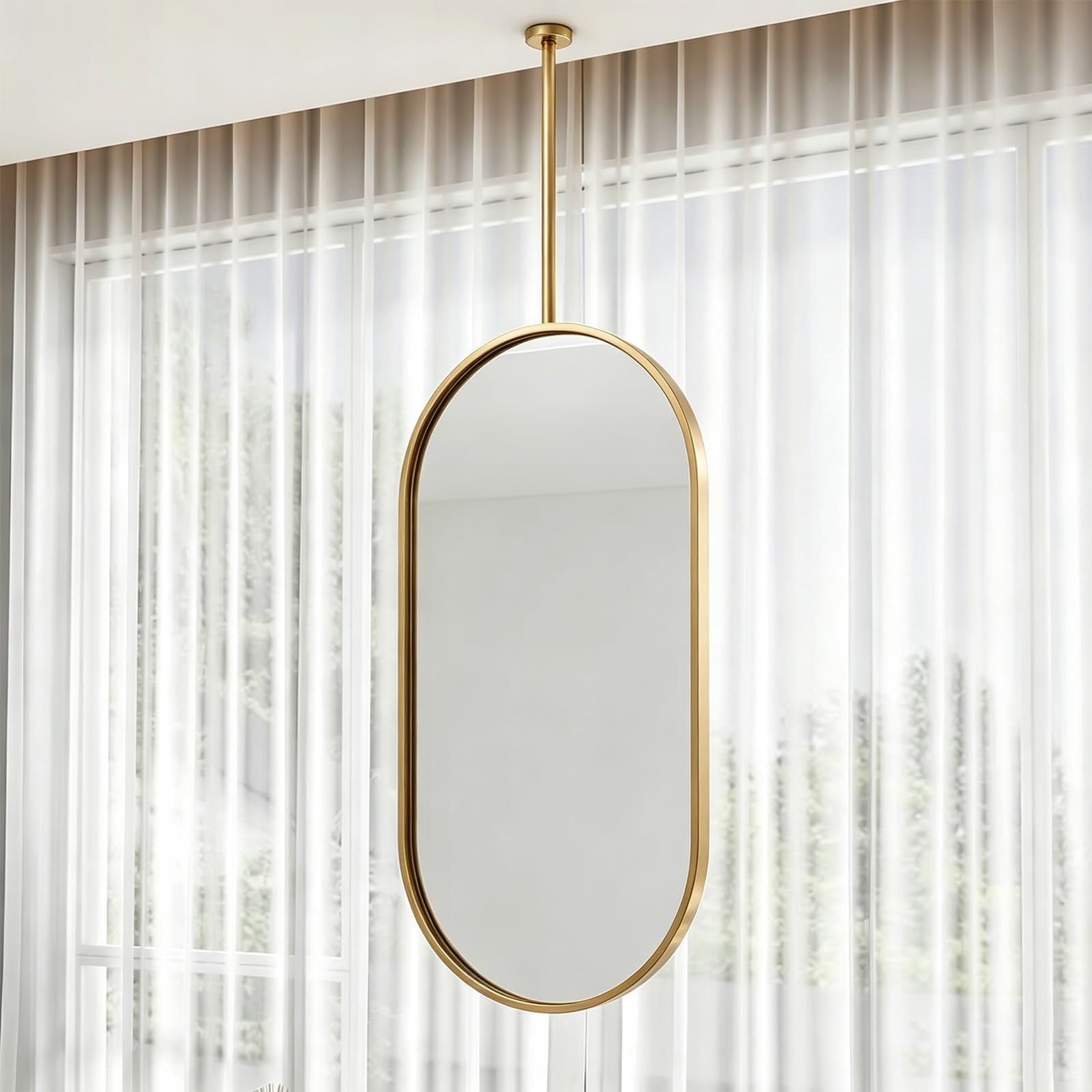 Grande Specchio Da Parete Per Bancone Del Bagno | Set Di Specchi Sospesi A Soffitto Ovale, Specchio Cosmetico Sospeso Con Cornice Dorata Per Camera Da Letto, Hotel(50cmx80cm)