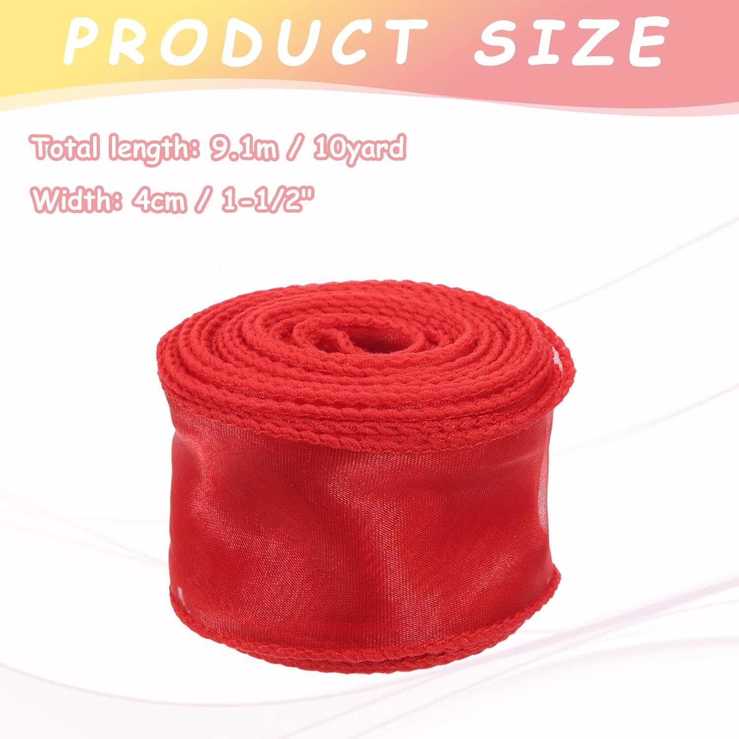 PATIKIL Wired Chiffon Ribbon 1-1/2 Inch x 10 Yard, Sheer Wired Organza Ribbon Fishtail Yarn Gift Ribbons for Crafts Gift Wrapping Floral Bouquet, Red