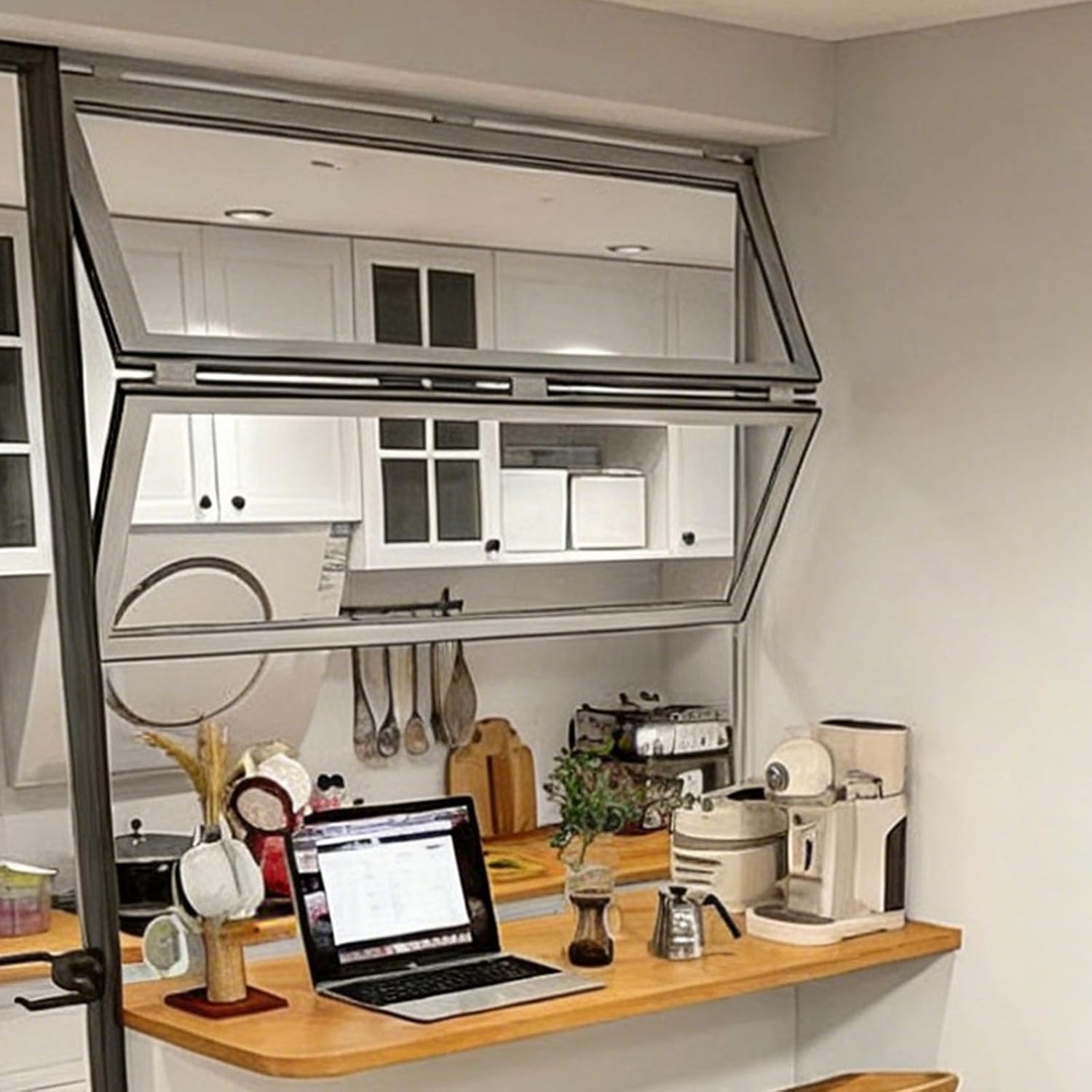 Folding Window with Locking Handle，Vertical Sliding Double Hung Aluminum Frame Window，for Food Truck, Vending Stand, Business Kitchen Use(White,WxH 20x40in/50.8x101.6cm)