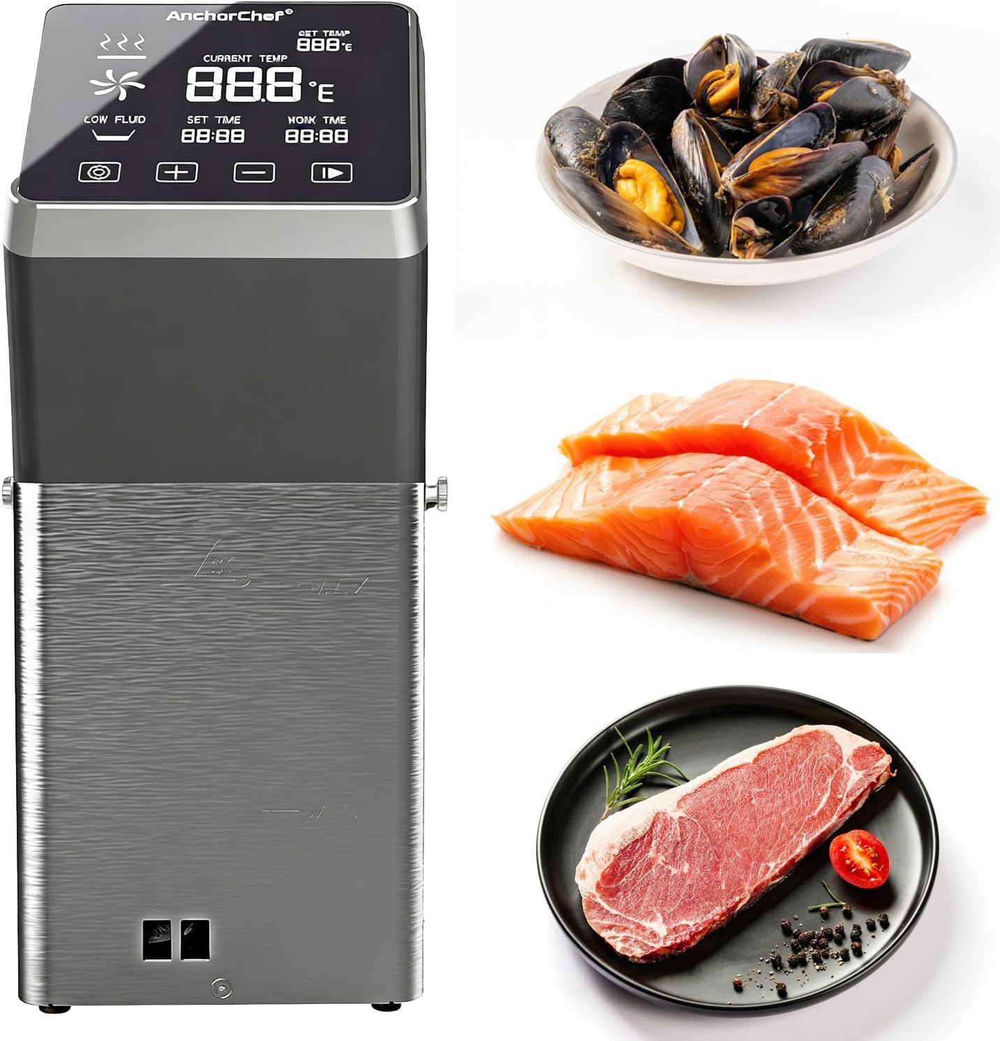 Sous Vide Cooker – Professional Precision Cooking with 1600W Fast-Heating, Large Touchscreen Timer, IPX7 Waterproof; Perfect for Steak, Seafood, Vegetables in Home & Restaurant
