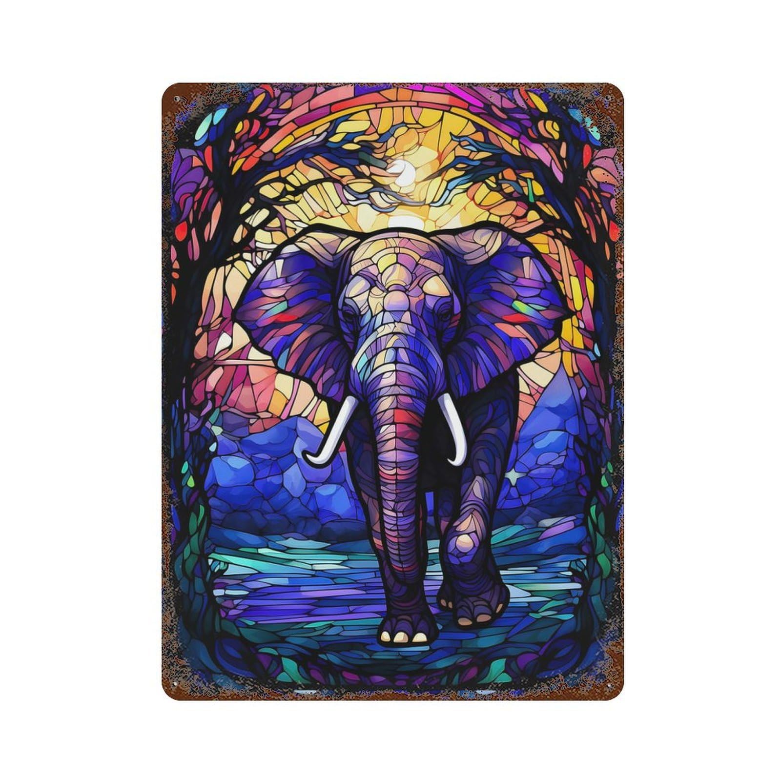 Elephant in The Wild Rust Effect Tin Sign 15.7"x11.8", for Bistro, Counter And Cafe Decor, Decorative Metal Wall Art