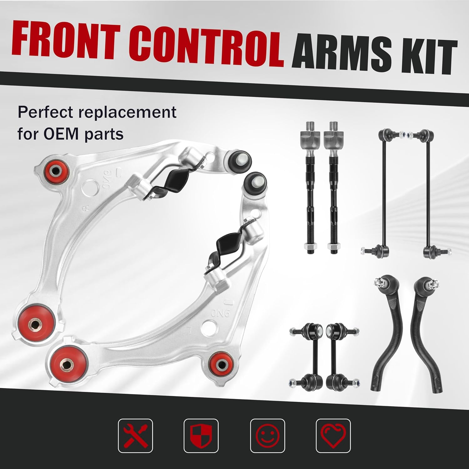 10Pcs Front Lower Control Arms with Ball Joints Suspension kits for 2009-2014 Nissan Maxima, Front End Suspension Kits with Inner & Outer Tie Rod End Links + Front & Rear Stabilizer Sway Bar End Links