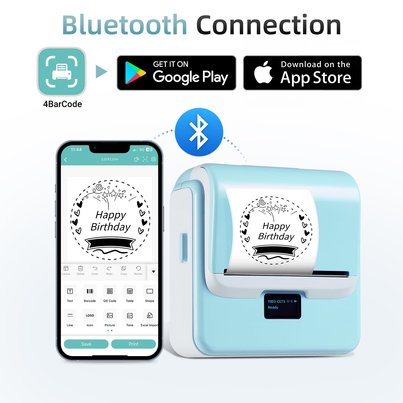 ORGSTA T003 Stampante Etichettatrice Etichette Termica Adesive Bluetooth & USB 2200 mAh 50mm/s 20-80 mm Portatile Label Printer per Negozio Personalizzate Prezzatrice Barattoli