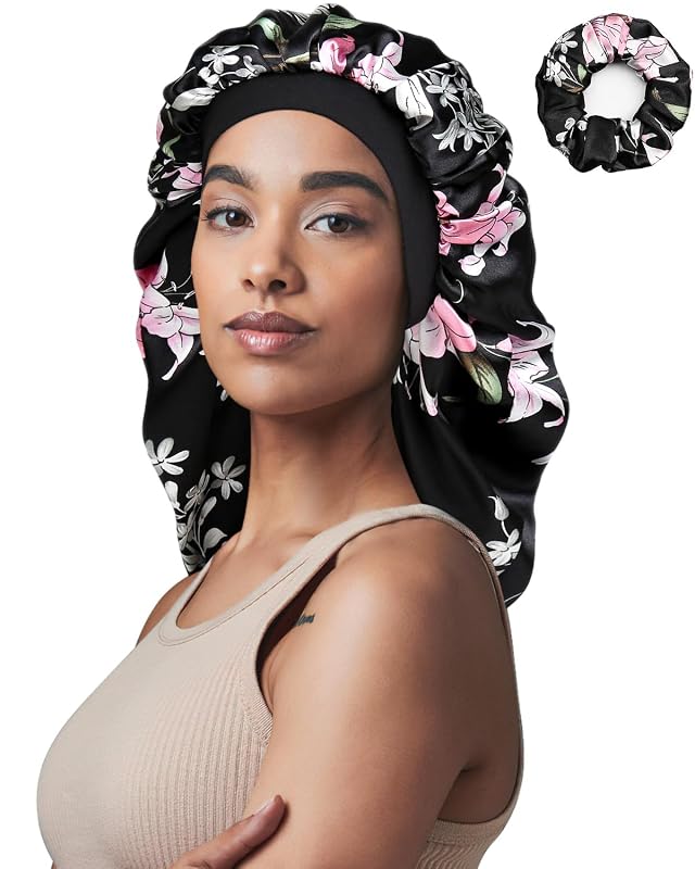Touca de cetim longa Awefeel para dormir, para cabelos longos e tranças, com scrunchie