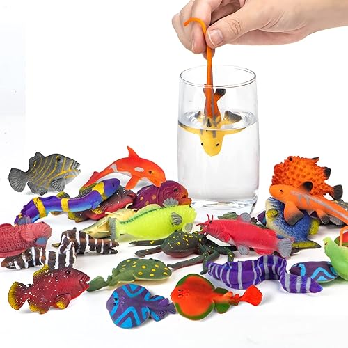 Paquete de 12 juguetes de animales marinos que cambian de color, animales oceánicos que cambian de color, juguetes flotantes de baño de peces para