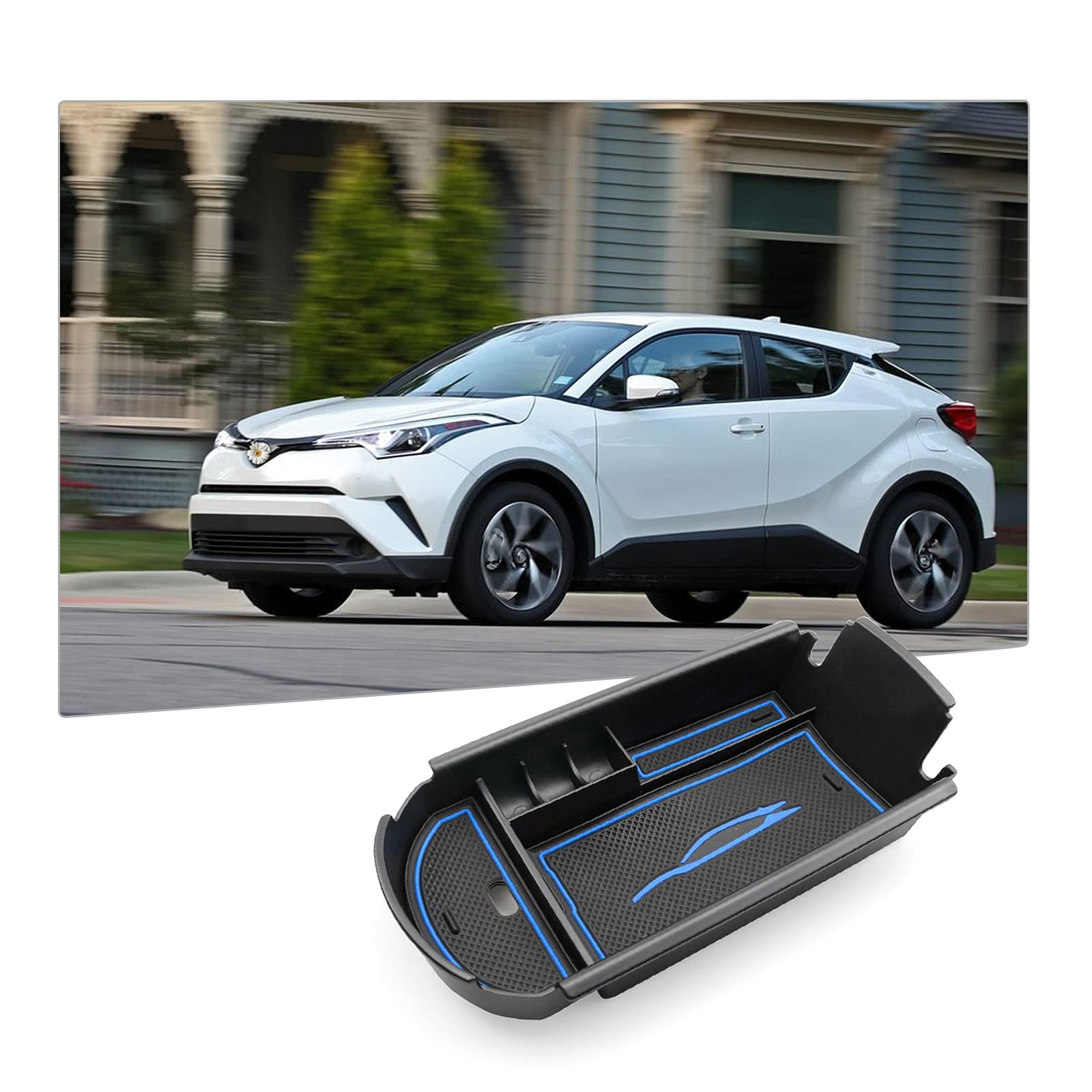 BIXUAN Boîte De Rangement Console Centrale Toyota CHR ZYX10/NGX50 2016-2023 - Organiseur Avec Tapis Antidérapant Réduction Bruit