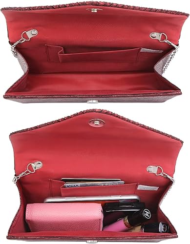 Miniatura 7 de Dasein Bolso de mano con satén satinado para mujer, tipo embrague, para noche, bandolera, bolsos, fiesta, graduación, boda, sobre Rojo