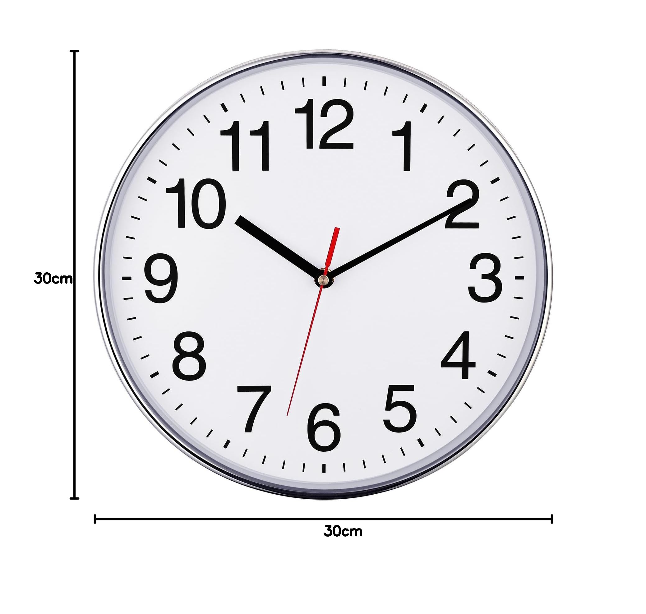 Plumeet Extra Große Stille Wanduhr, 40.6cm Geräuschelose Nicht Tickende Qualitative Schwarze Quarz-Wanduhr Dekorative Wohnung/Küche/Büro/Schuluhr, Einfach zu Lesen (Chrom)