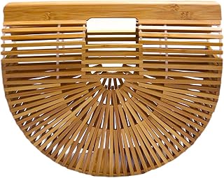 Miuco Handmade Bamboo Large Tote Bag for Women - Straw Beach Purse, Spacious Summer Handbag