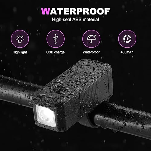 Miniatura 4 de Qisan Luces delanteras recargables para bicicleta de 80 lúmenes para conducción nocturna, 3 modos USB-C impermeable luz LED para bicicleta