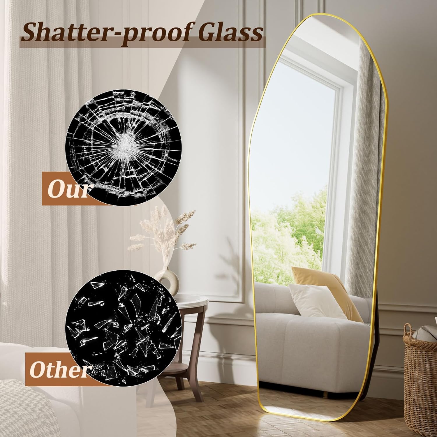 Full Length Floor Mirror - 76"x34" Irregular Diamond Shaped Floor Mirror Aluminum Frame Mirror Full Length for Bedroom Living Room Cloakroom Decor Gold