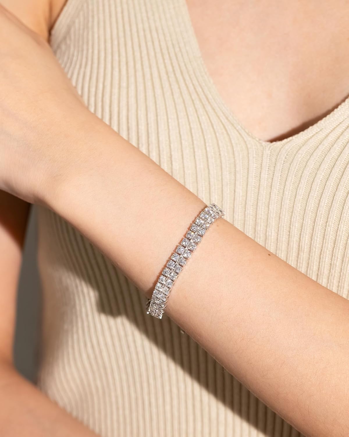 11 Carats 3mm 2 Row Tennis Bracelets For Women Men,D Color VVS1 Lab-Grown Moissanite Diamond,Wedding Bridal Fine Jewelry,Anniversary Birthday Gift,Length 7.5 Inch