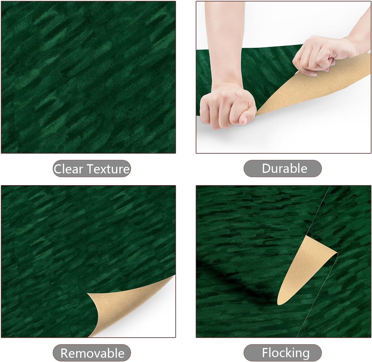 Yenhome 17.7"X393" Green Felt Fabric Wallpaper Velvet Wallpaper Vintage Green Velvet Peel and Stick Wall Paper for Bedroom Diagonal Textured Self Adhesive Felt Sheet for Furniture Drawer Liner Cabinet