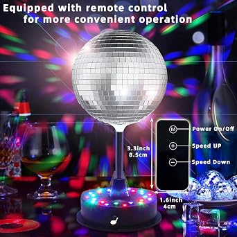 Remote Control 6 Inch Rotating Mirrors Disco Ball Light with 5RPM-9RPM Adjustable Rotary Motor 24 RGB LED Mood Lights Great for Home Party Dance Holiday Christmas Decoration(USB/Battery Powered)