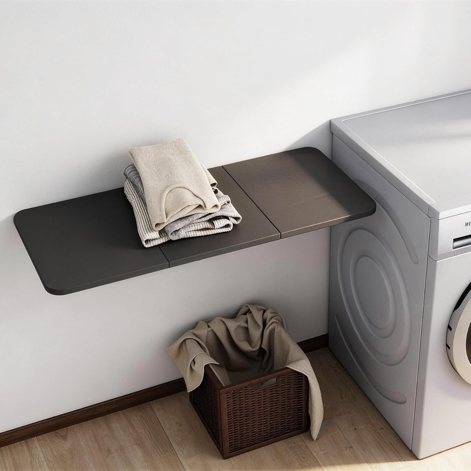 Wall Mounted Folding Desk 35.4” x 15.7”, Drop Down Table with Metal Collapsible Brackets, Folding Wall Table for Small Spaces, Home, Office, Kitchen, Laundry Room-Black