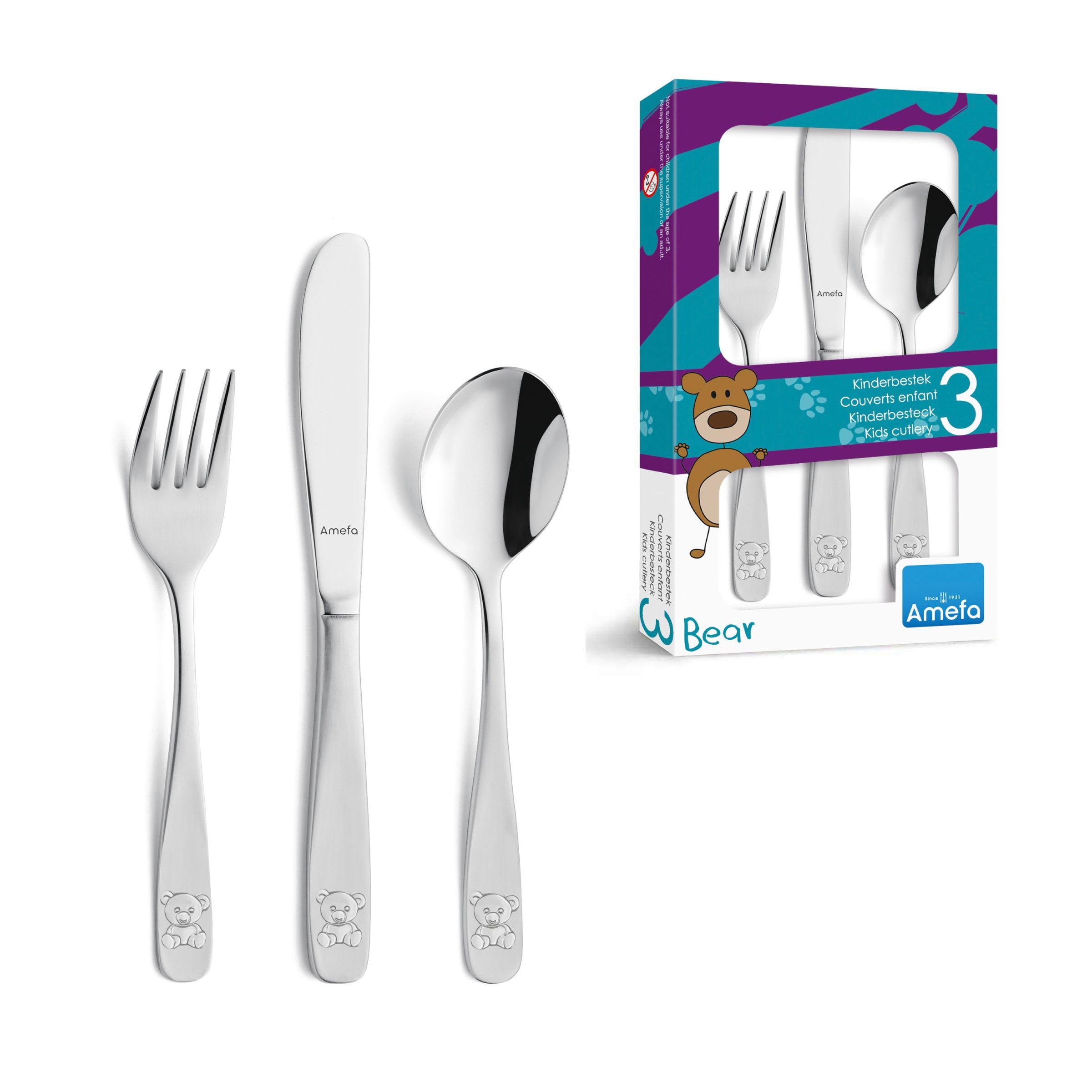 Coffret de Couverts Enfants Bear - 3 Pièces en Acier Amefa
