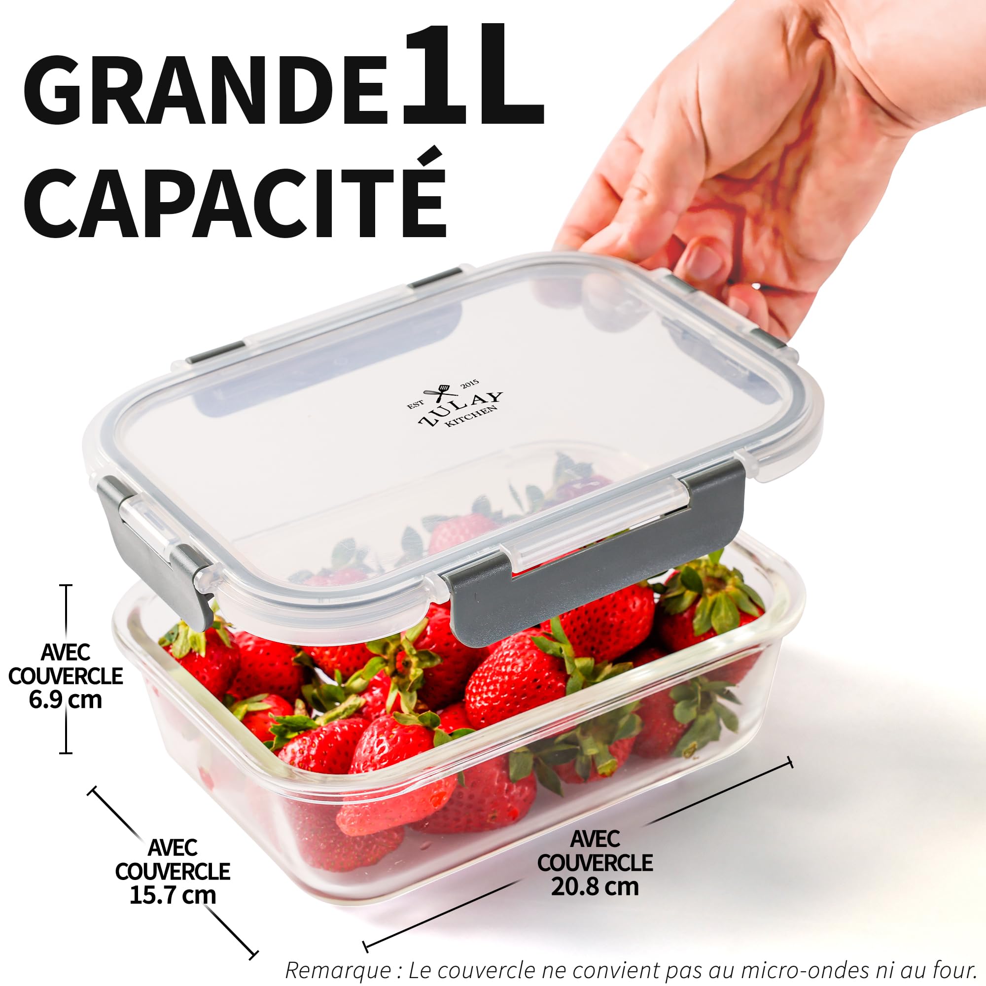 Zulay Lot de 5 boîtes de rangement en verre avec couvercles – 1 020,6 g – Boîtes de conservation en verre avec couvercles hermétiques à fermeture à pression anti-fuite