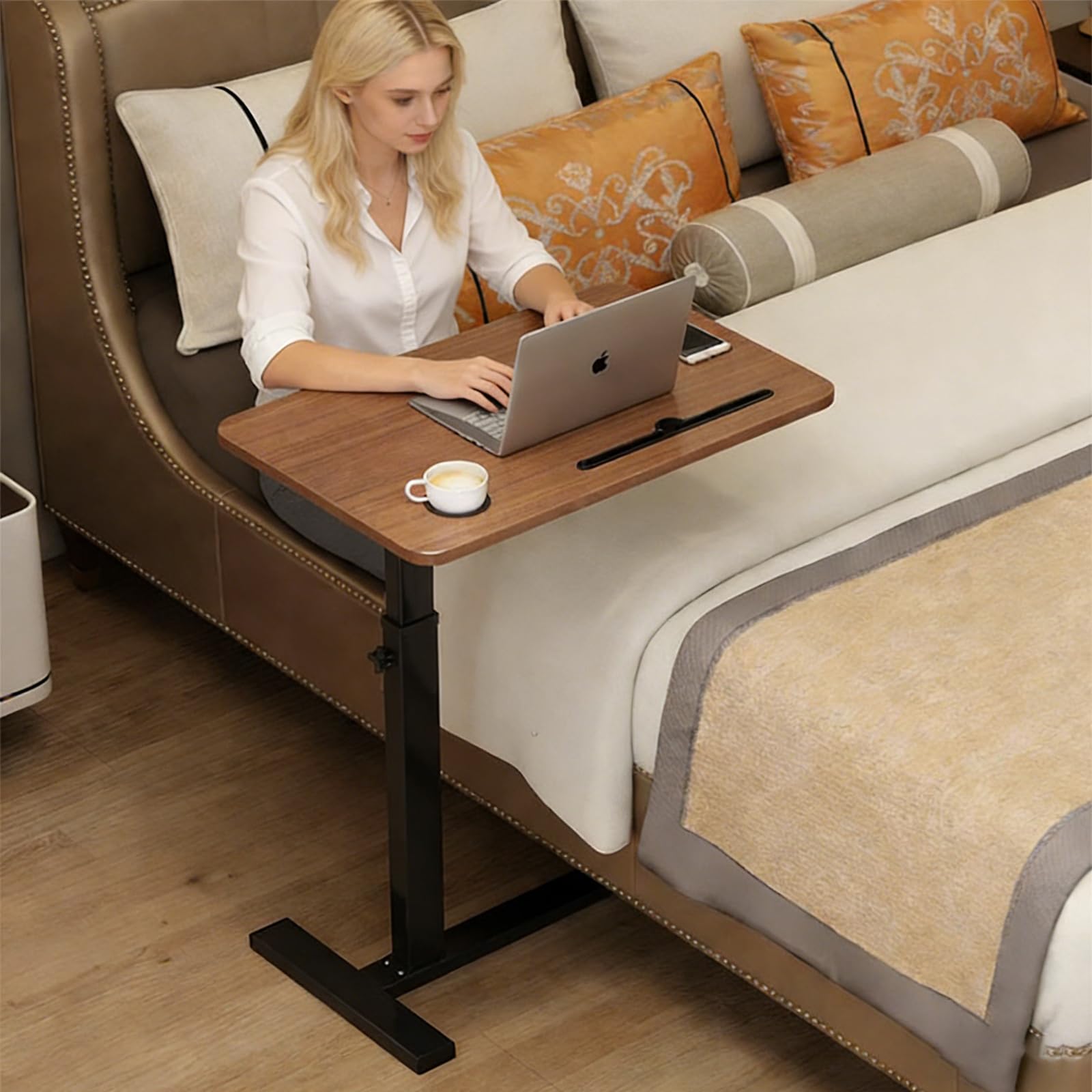 BeGyoku Mesa para colocar sobre la cama, mesa de hospital, mesa sobre la cama con ruedas ocultas y portavasos, mesa de noche ajustable y bandeja de cama rodante y carrito para laptop, mesa de hospital