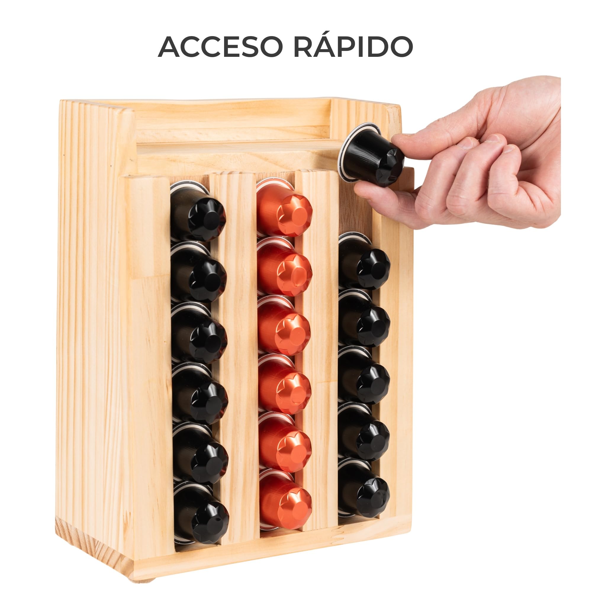 Porta Cápsulas Madera 40 Unidades – Organizador Vertical con Bandeja Superior y Almacenamiento Trasero – Compatible Tipo Original — view 4