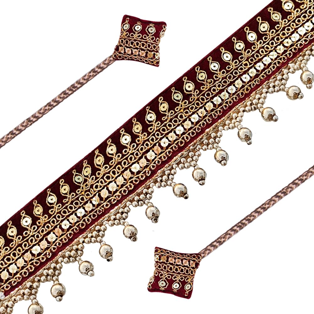 Kaevion Handmade Bridal Maroon Golden Sequence lace Latkan Traditional Bollywood Jewelry Waist Belly Chain for Women Girls| Kamarbandh Best for Women Gift - Pack of 1 (B0CBQJVD42) Amazon Price History, Amazon Price Tracker