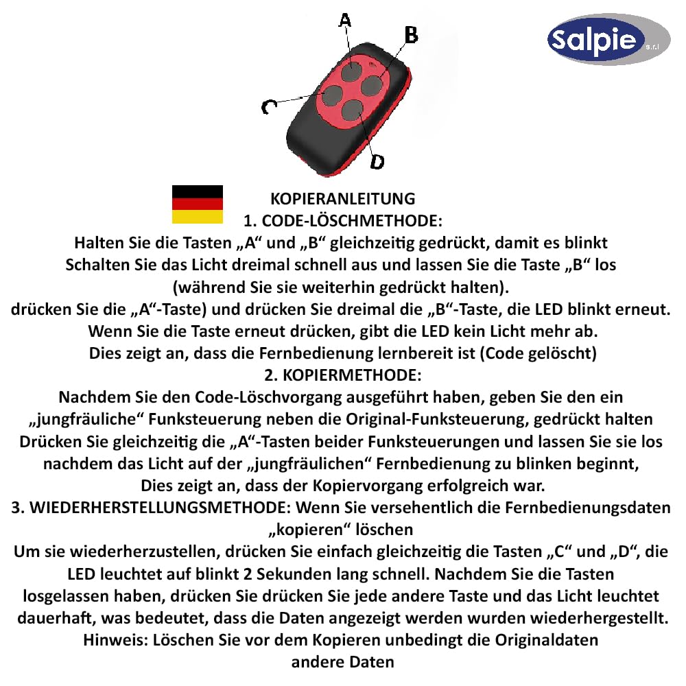 Telecomando Cancello Universale 433 MHz – 2 Pezzi – Autoapprendimento Codice Fisso – Batterie Incluse – Compatibile Solo con CancellI a Codice Fisso
