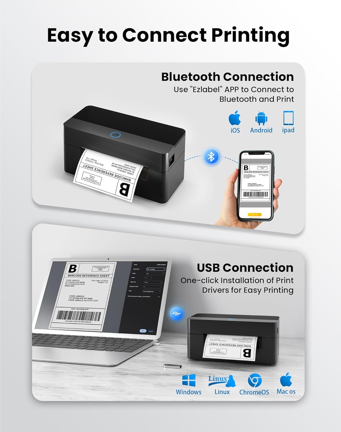 BPXX D463B Thermal Printer Bluetooth and USB Connection