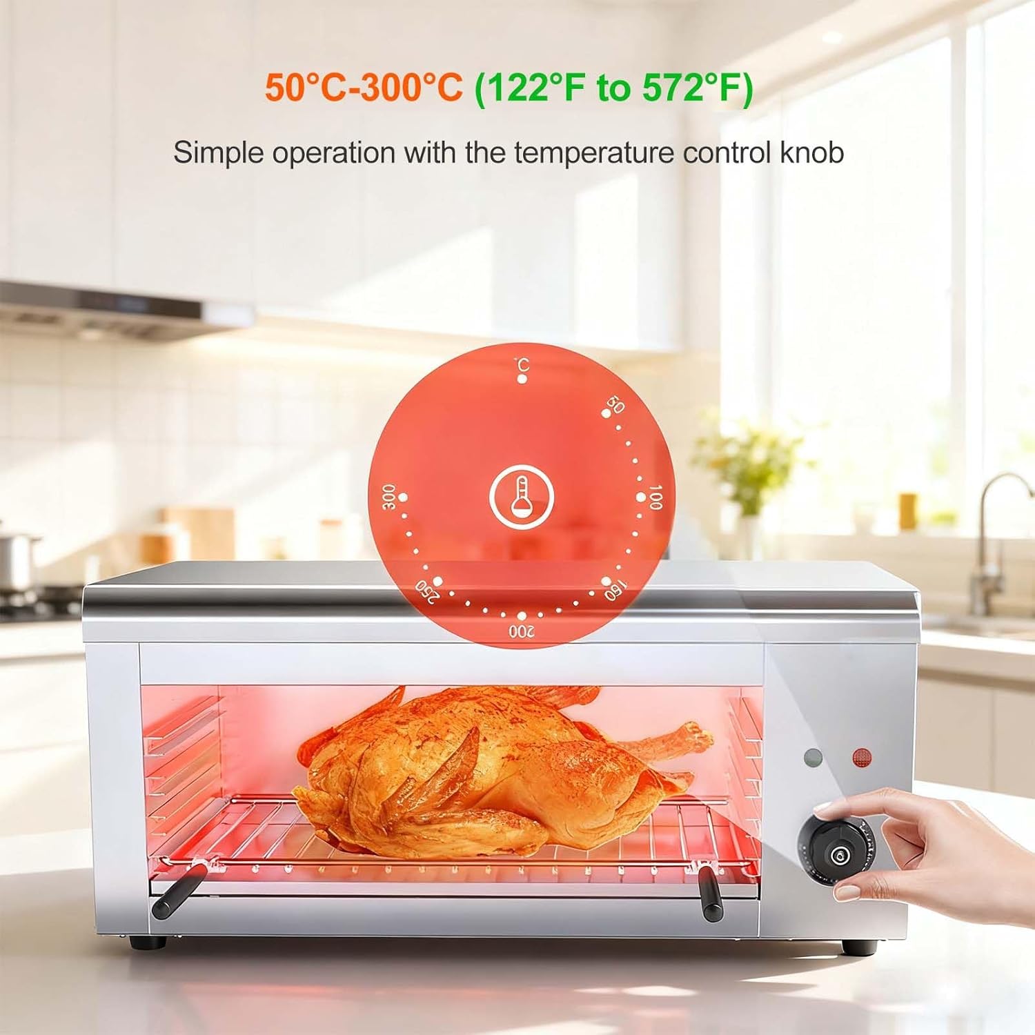 2000W Stainless Steel Electric Grill & Salamander Broiler, Wall Mount/Tabletop, 24"x11.8"x11", Removable Oil Tray, Adjustable Temp 50-300°C for Perfect Steaks & Sandwiches