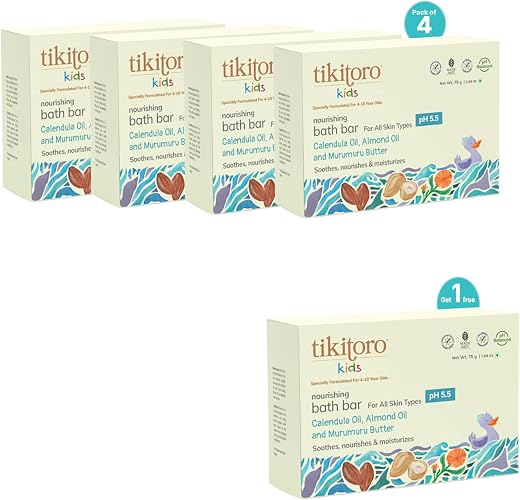 Tikitoro Kids Nourishing Bath Bar Value Pack (4 Plus 1 x 75g) | Pediatrician Approved | Murumuru Butter | Nourishes and Mo...