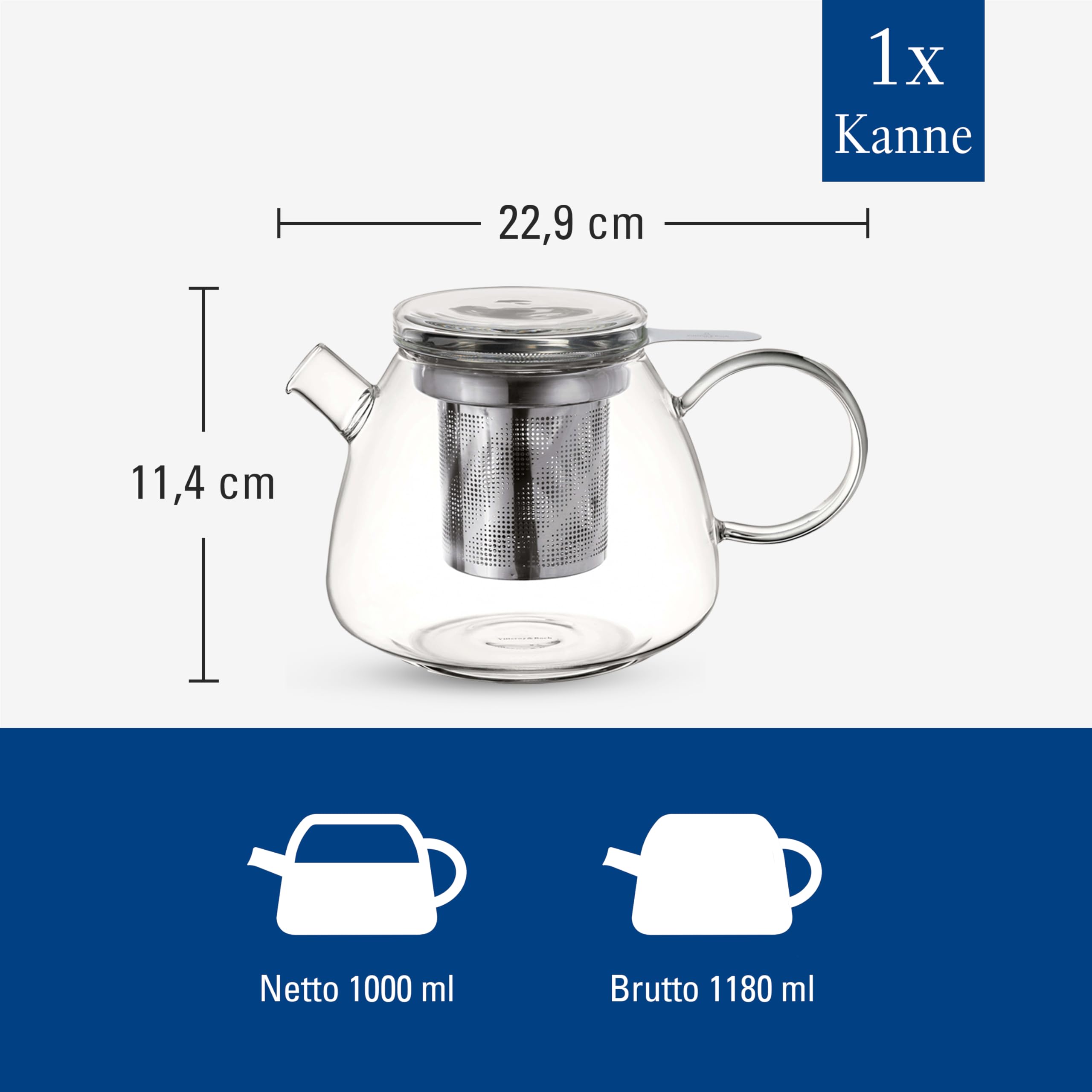 Villeroy & Boch - Artesano Hot&Cold Beverages théière, transparente, résistant au lave-vaisselle/four à micro-ondes, cafetière pour boissons chaudes/froides, récipient 1 litre, verre borosilicate