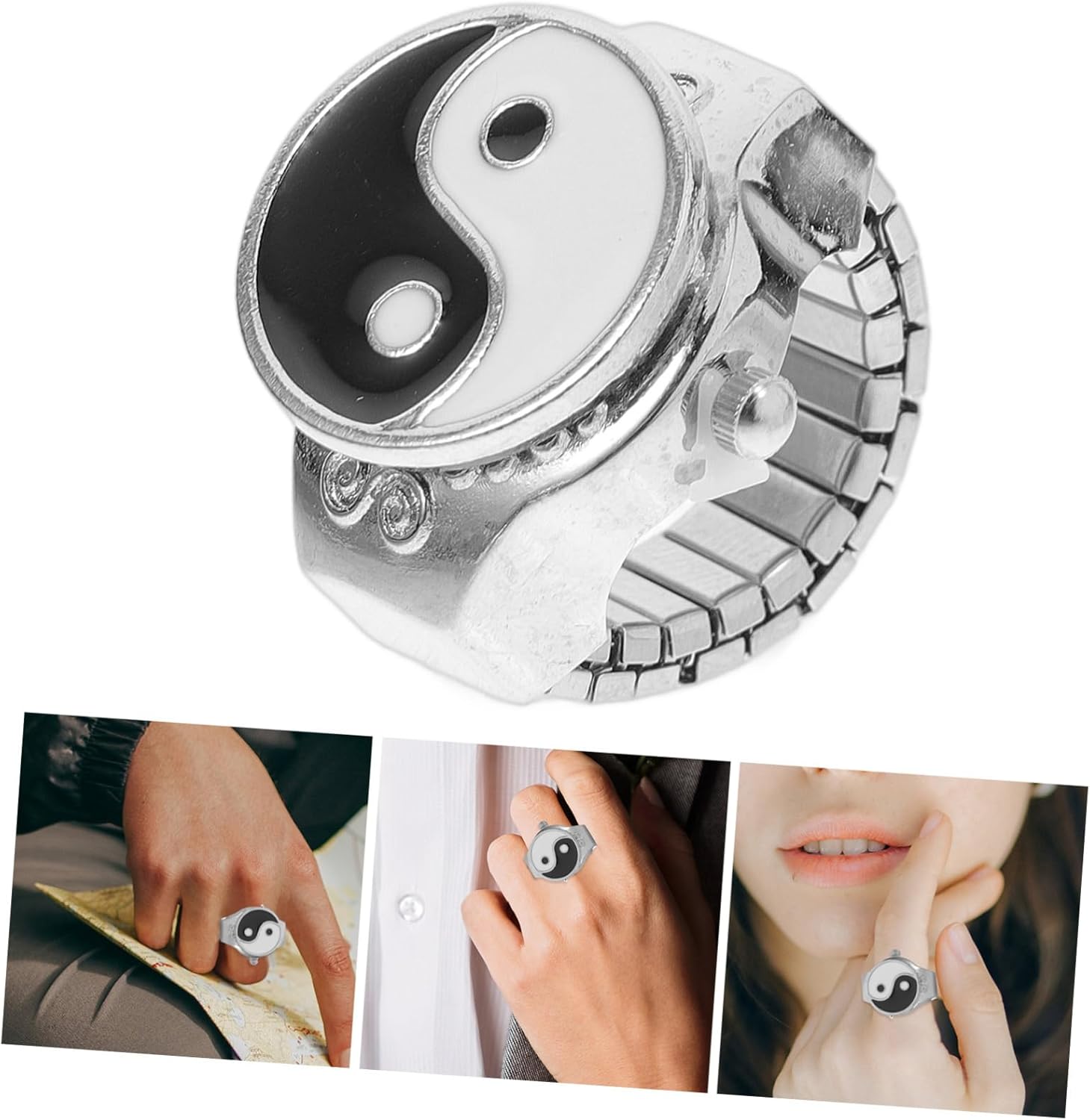 2pcs Eight-grams Design Finger Watch for Women Retro Jewelry Elastic Band Stylish and Practical Accessory for Everyday Wear
