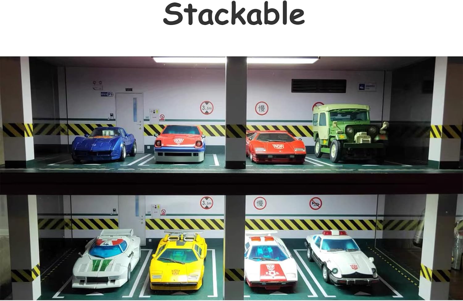 1/24 Scale Die-cast Car Garage Display Case with Clear Acrylic Cover and LED Lighting for 4 Parking Space (1:24-4 Parking Green) : Everything Else