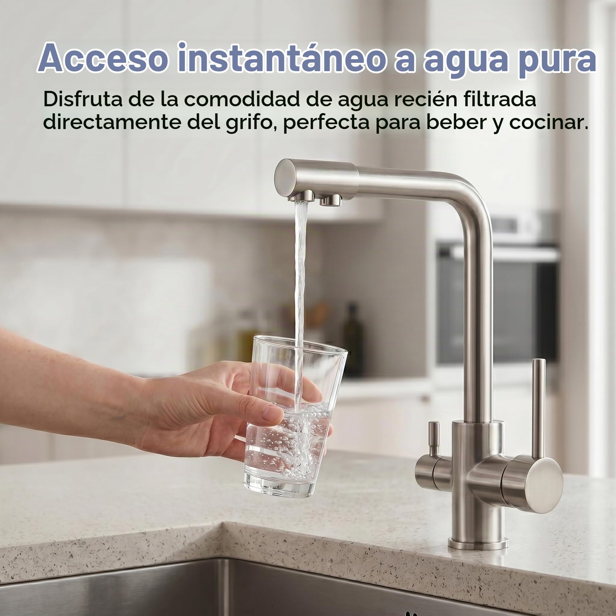 Grifo de cocina de 3 vías con doble mango, grifo mezclador para fregadero de cocina, grifo de filtro de agua fría y caliente, mezclador de triple flujo para cocinas, manguera G3/8 pulgadas, giro de